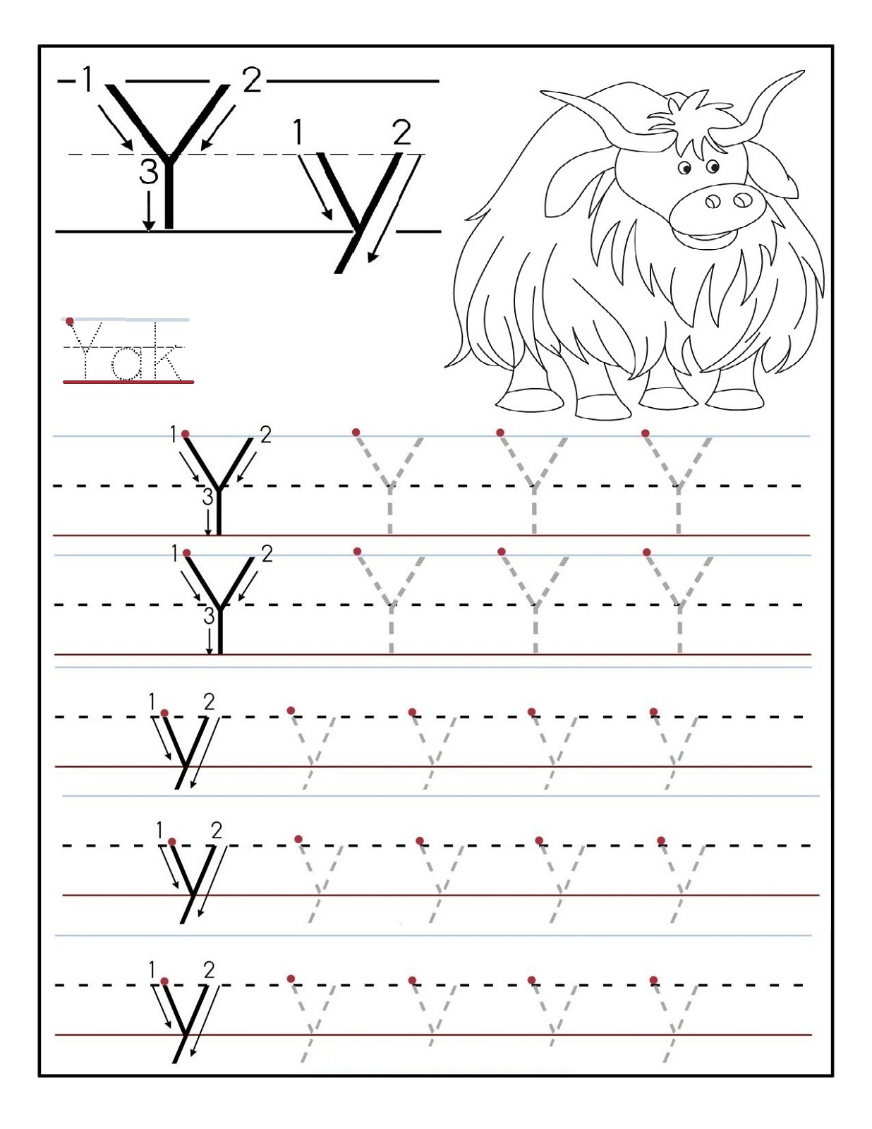 Y Tracing Worksheet