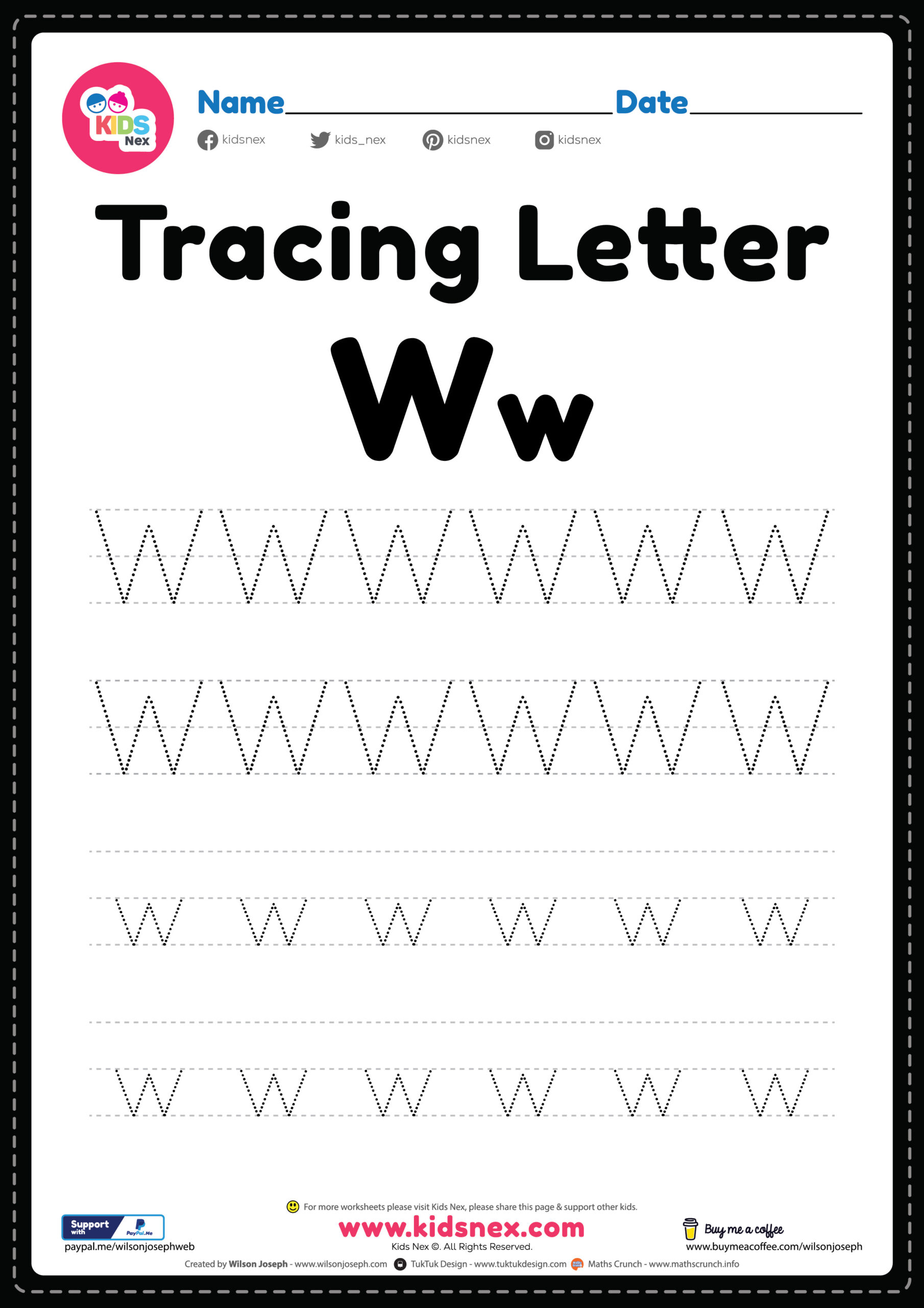 Free Printable PDF Tracing Letter W Alphabet Worksheet