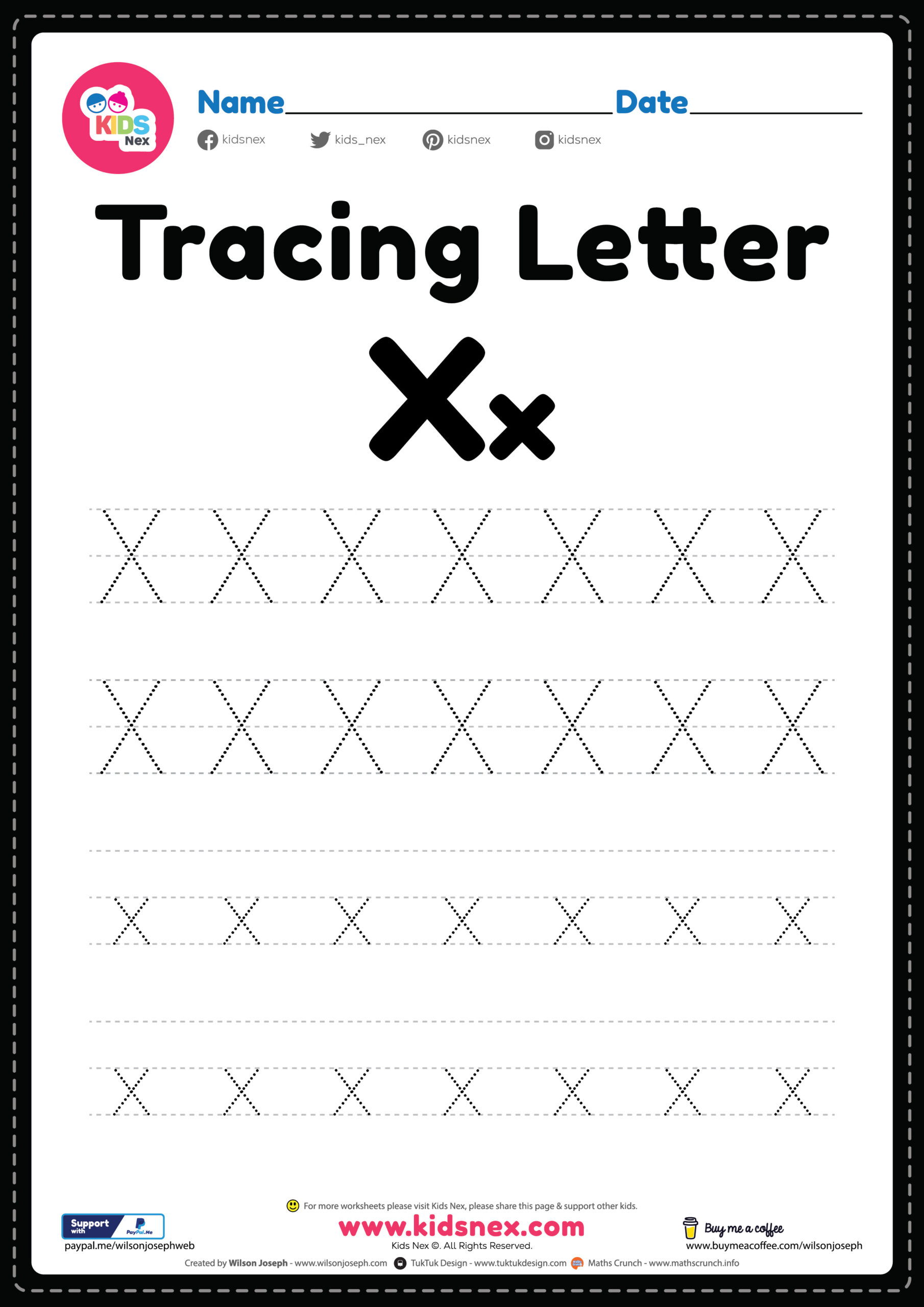 Free Printable PDF Tracing Letter X Alphabet Worksheet