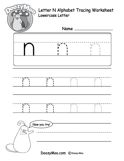 Lowercase Letter quot n quot Tracing Worksheet Doozy Moo