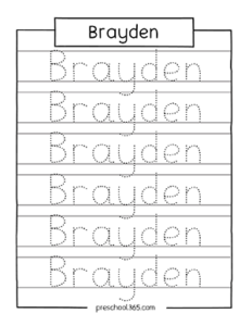 Preschool practice name tracing sheets brayden Preschool365