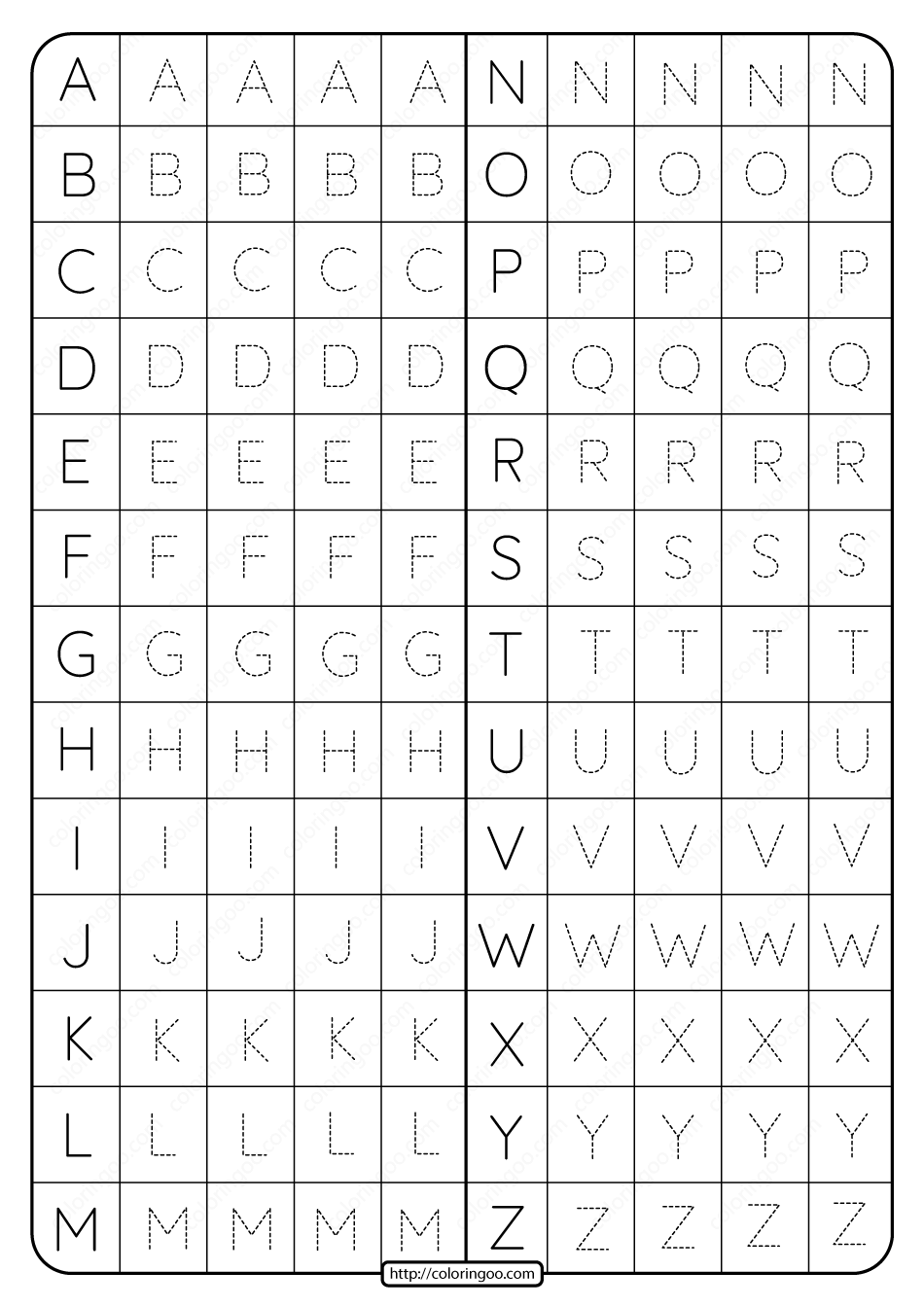 Printable Dotted Alphabet Trace Practice Pdf Worksheet Alphabet