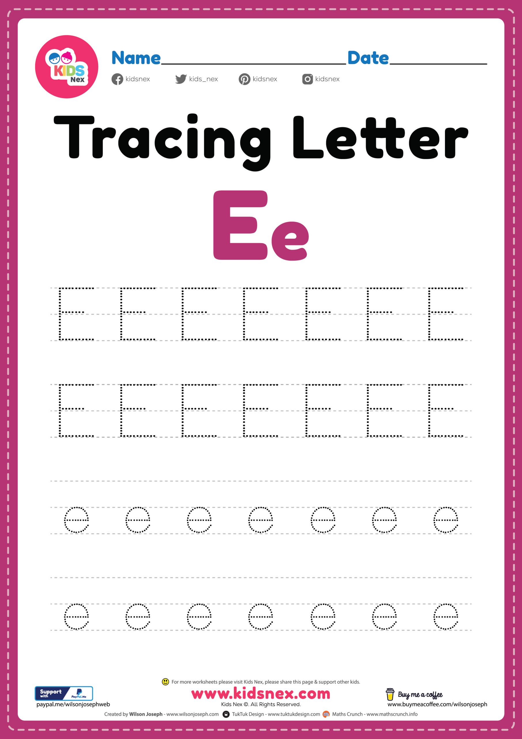 Printable Letter E Worksheets