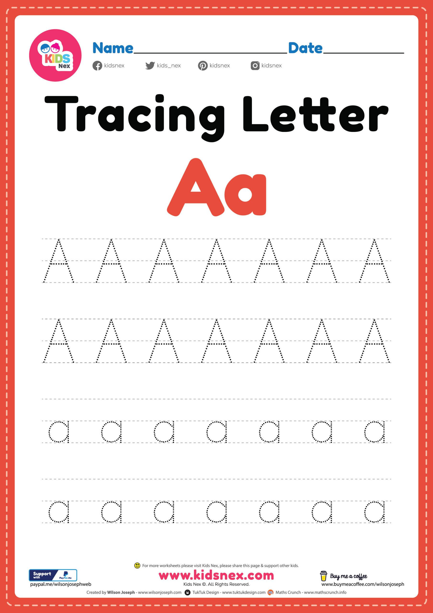Tracing Letter A Alphabet Worksheet Free Printable PDF