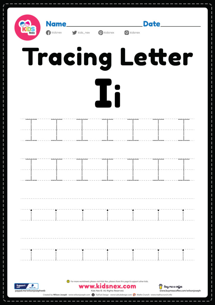 Tracing Letter I Alphabet Worksheet Free Printable PDF